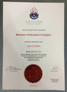 University of the Free State degree certificate