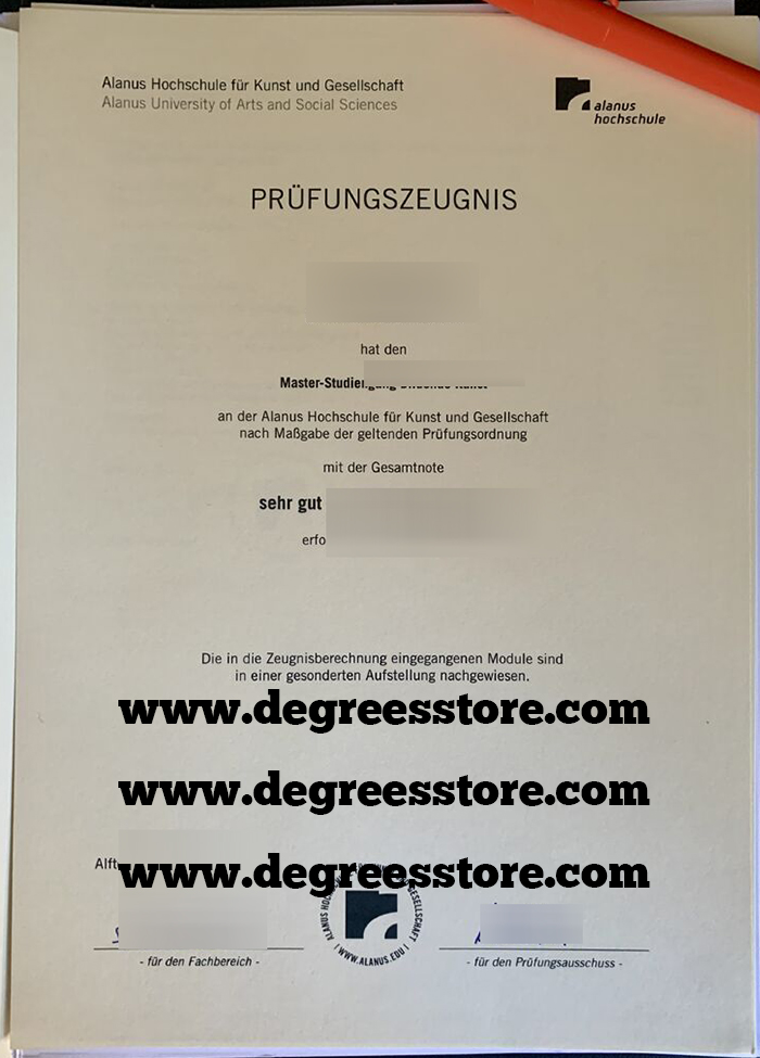 Alanus Hochschule für Kunst und Gesellschaft Prüfungs Zeugnis