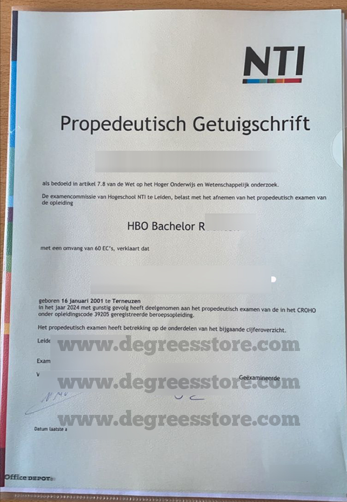Hogeschool NTI Propedeutisch Getuigschrift