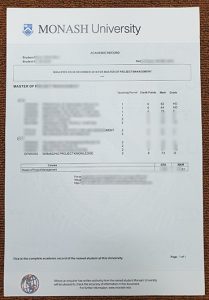 Monash University transcript sample