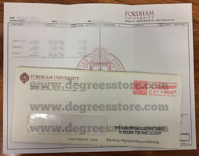 Fordham University transcript and envelope sample Fordham University transcript and envelope sample