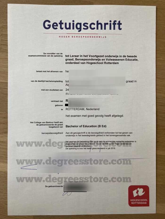 Hogeschool Rotterdam Getuigschrift