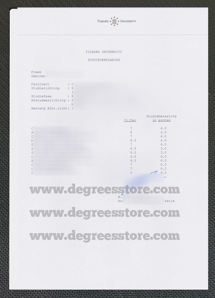 Tilburg University transcript Tilburg University transcript
