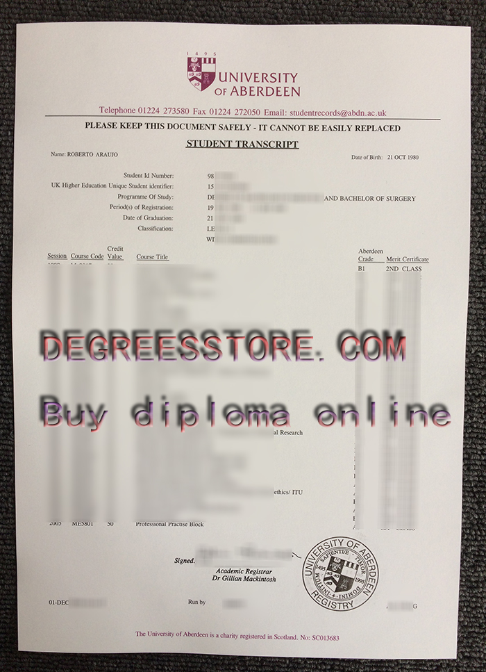 University of Aberdeen transcript University of Aberdeen transcript