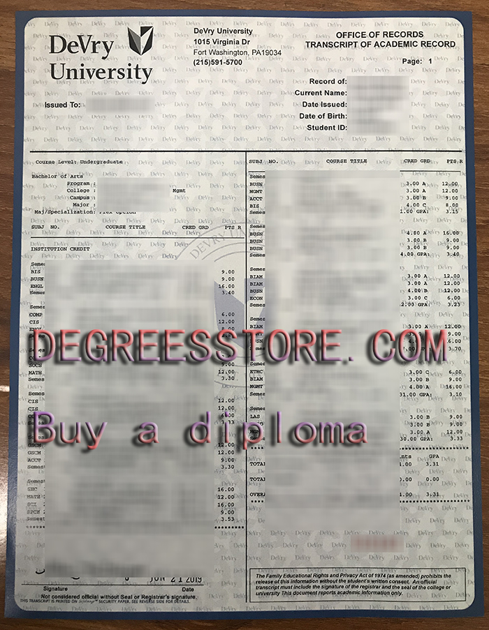 DeVry University transcript