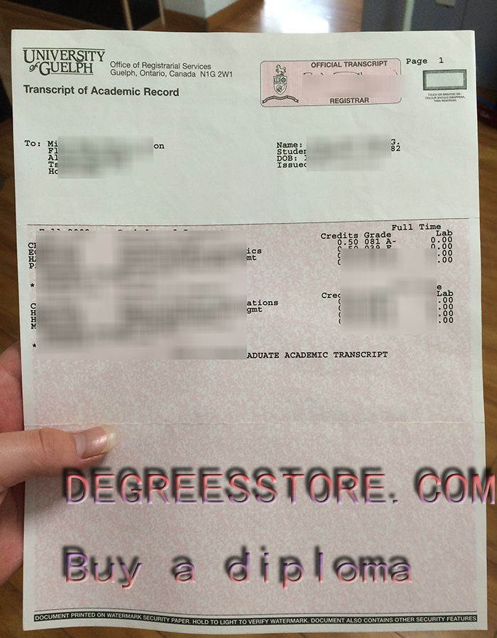 University of Guelph transcript University of Guelph transcript