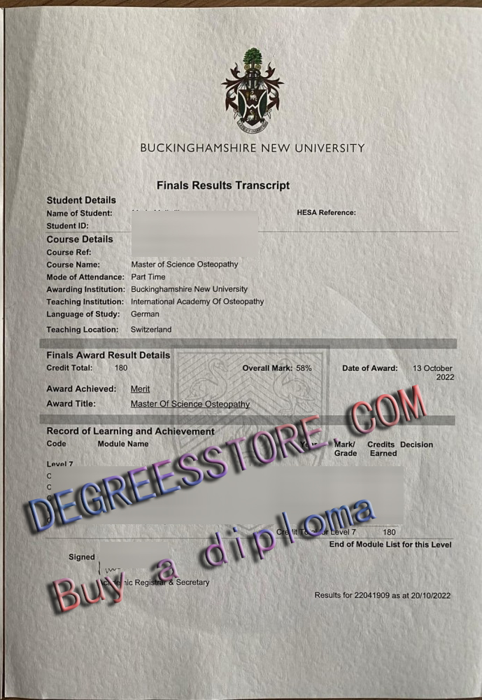 Buckinghamshire New University transcript Buckinghamshire New University transcript