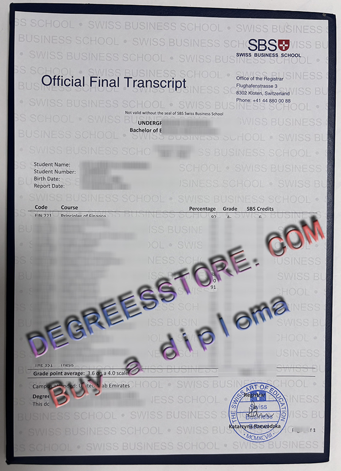 SBS Swiss Business School transcript SBS Swiss Business School transcript